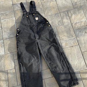 Men's Carhartt Bib Overalls Black Duck Red Quilt Lined Size 42X30 USA